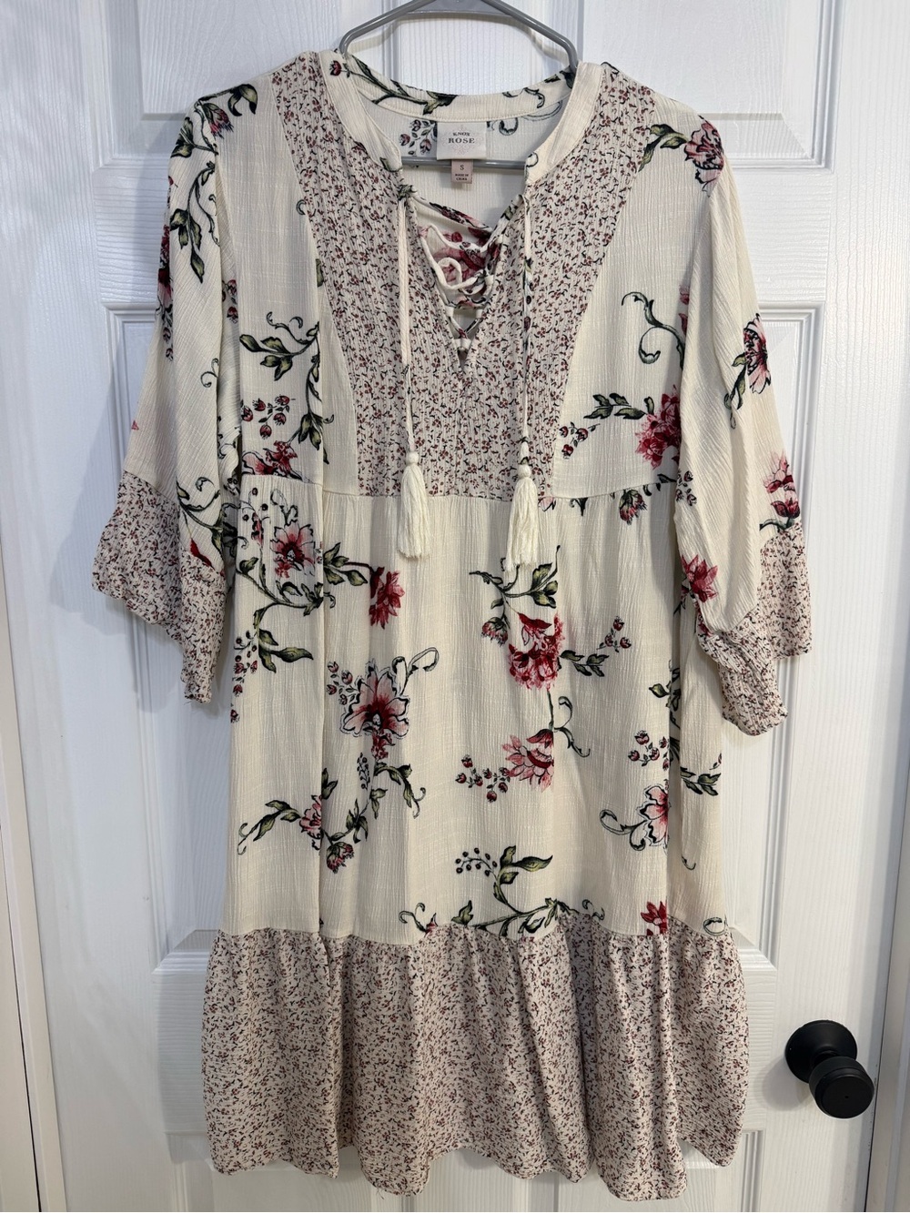 Knox Rose Cream Floral Lace-Up Mini Dress